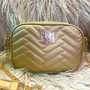 NWT Badgley Mischka Metallic Gold Crossbody Bag w/ Gold Chain Crossbody Strap
